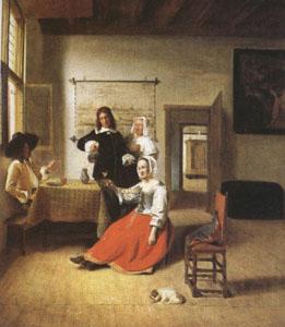 Pieter de Hooch A Woman Drinking with Two Gentlemen) (mk05) Norge oil painting art